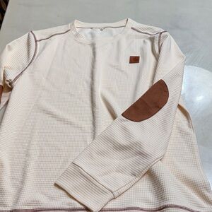 Cream Waffle Knit Sweater with Brown Elbow Patches